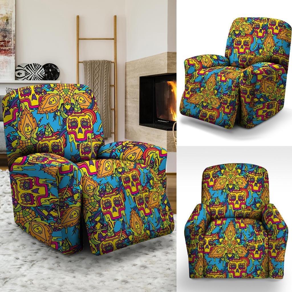 Skull Trippy Psychedelic Recliner Cover-grizzshop