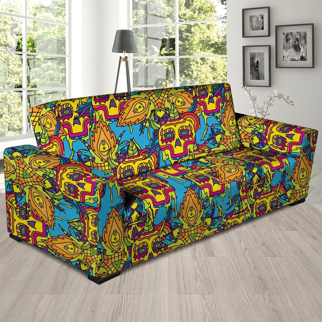 Skull Trippy Psychedelic Sofa Cover-grizzshop