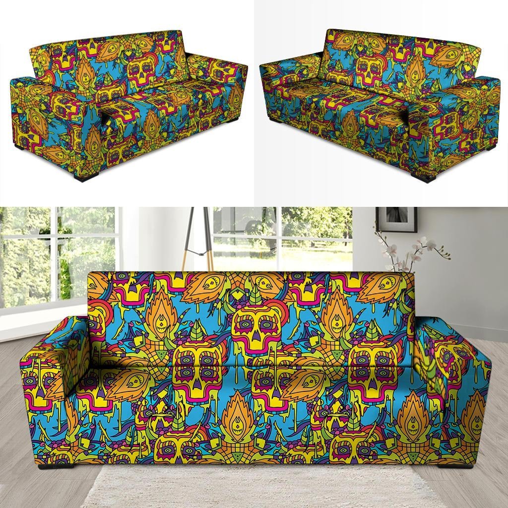 Skull Trippy Psychedelic Sofa Cover-grizzshop