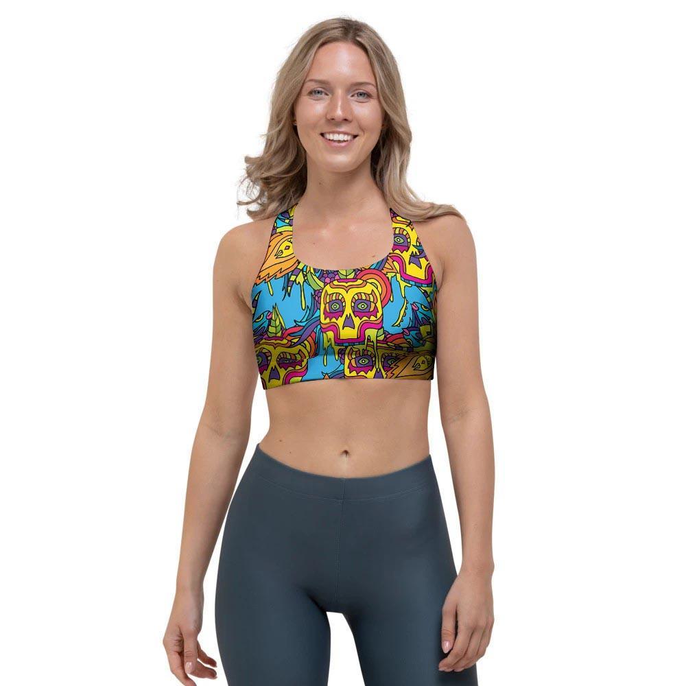 Skull Trippy Psychedelic Sports Bra-grizzshop