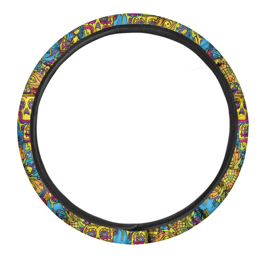 Skull Trippy Psychedelic Steering Wheel Cover-grizzshop