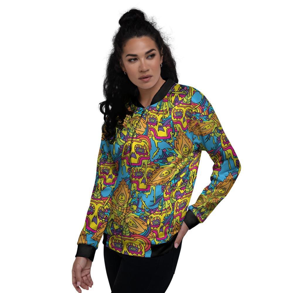 Skull Trippy Psychedelic Women's Bomber Jacket-grizzshop