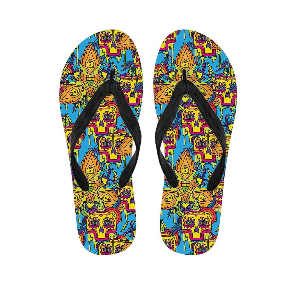 Skull Trippy Psychedelic Women's Flip Flops-grizzshop