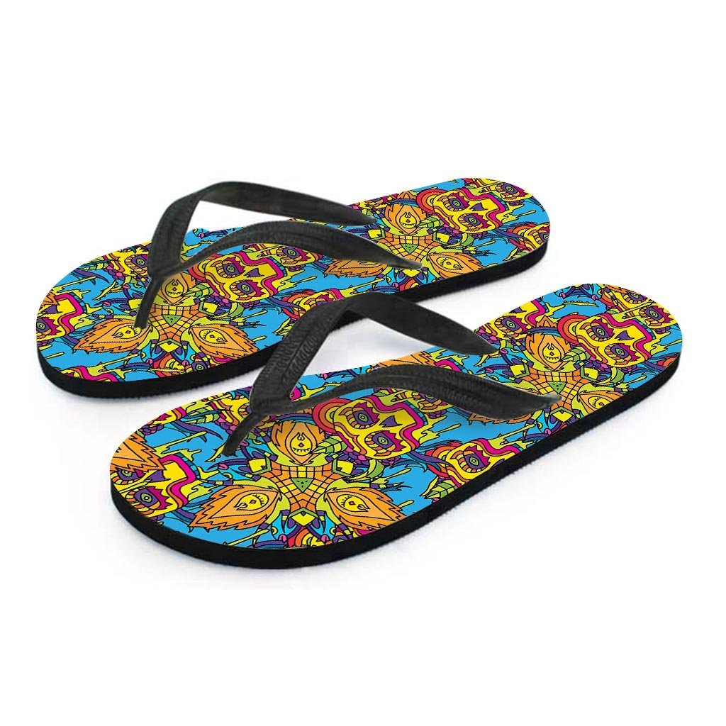 Skull Trippy Psychedelic Women's Flip Flops-grizzshop