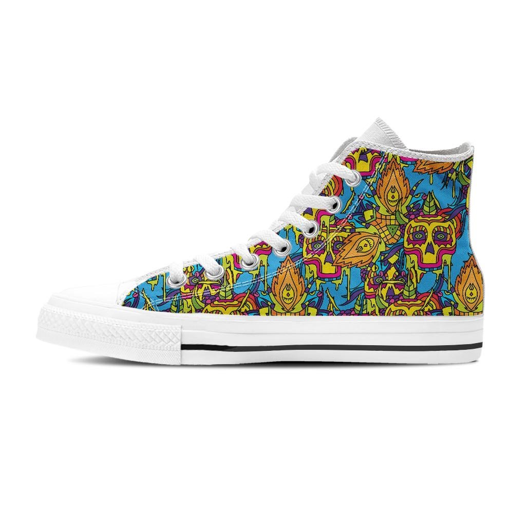 Skull Trippy Psychedelic Women's High Top Shoes-grizzshop