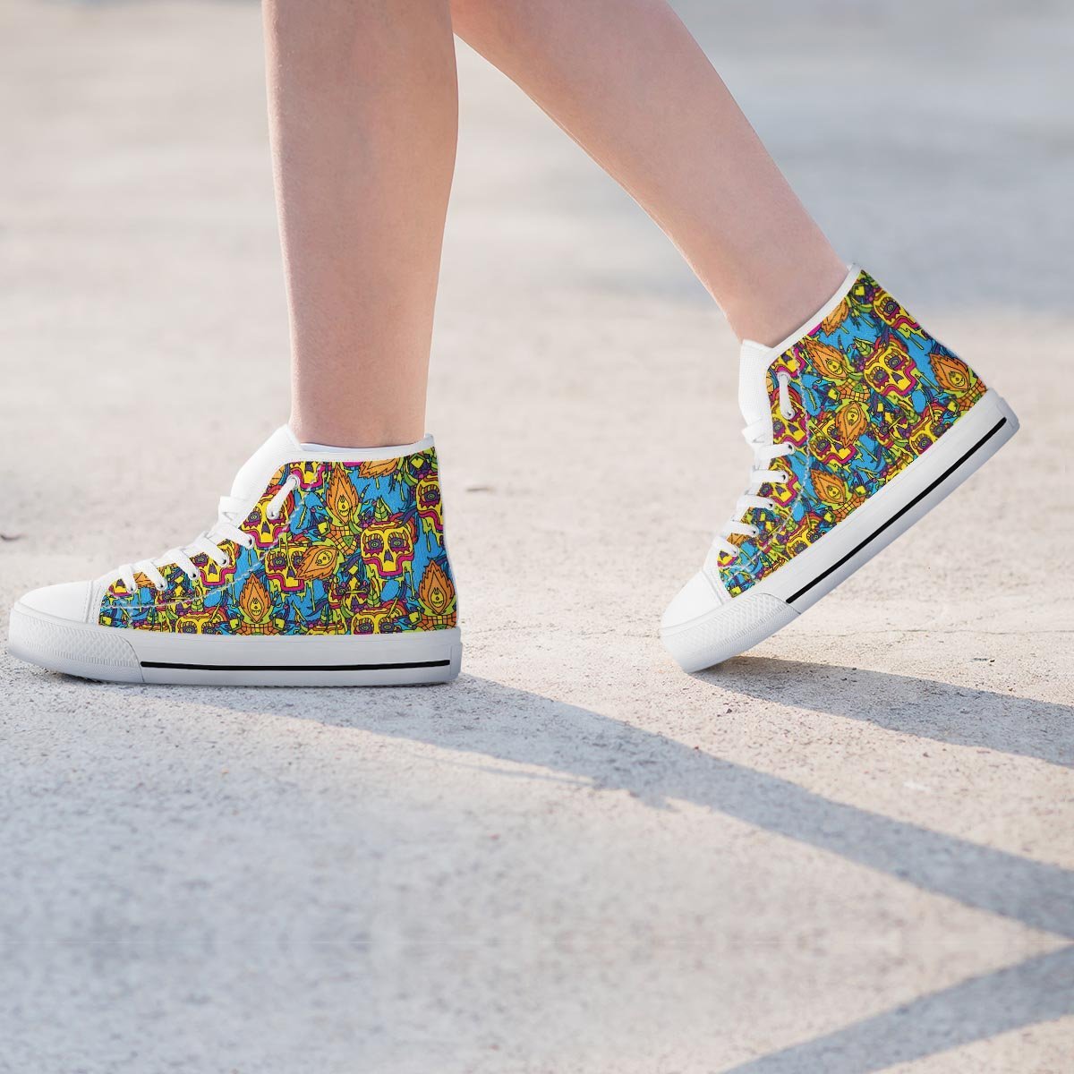 Skull Trippy Psychedelic Women's High Top Shoes-grizzshop