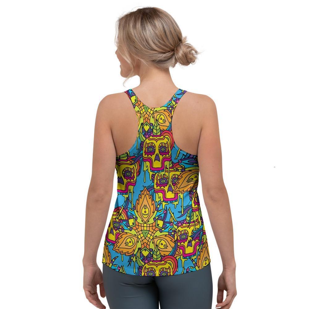 Skull Trippy Psychedelic Women's Racerback Tank Top-grizzshop
