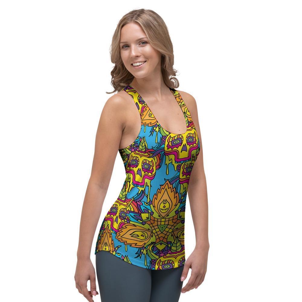 Skull Trippy Psychedelic Women's Racerback Tank Top-grizzshop