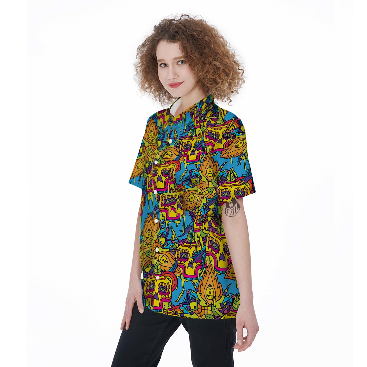 Skull Trippy Psychedelic Women's Short Sleeve Shirts-grizzshop