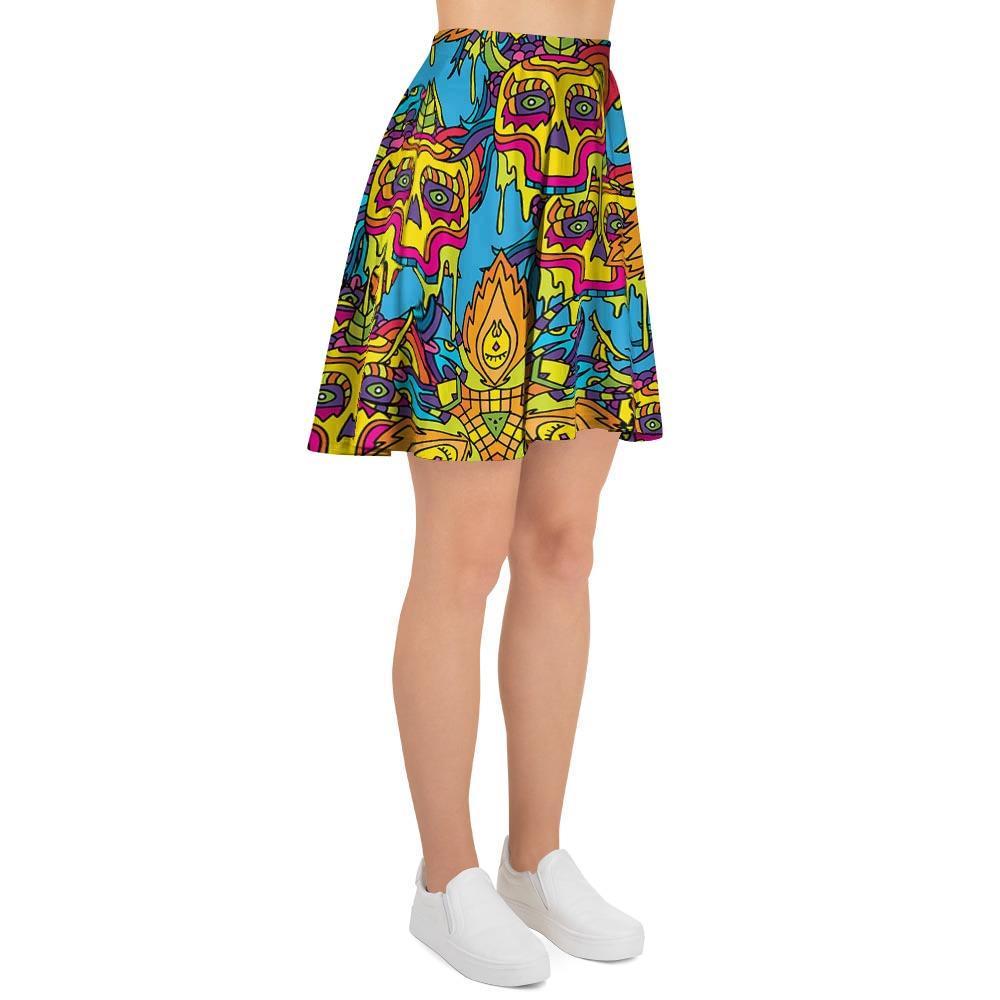 Skull Trippy Psychedelic Women's Skirt-grizzshop