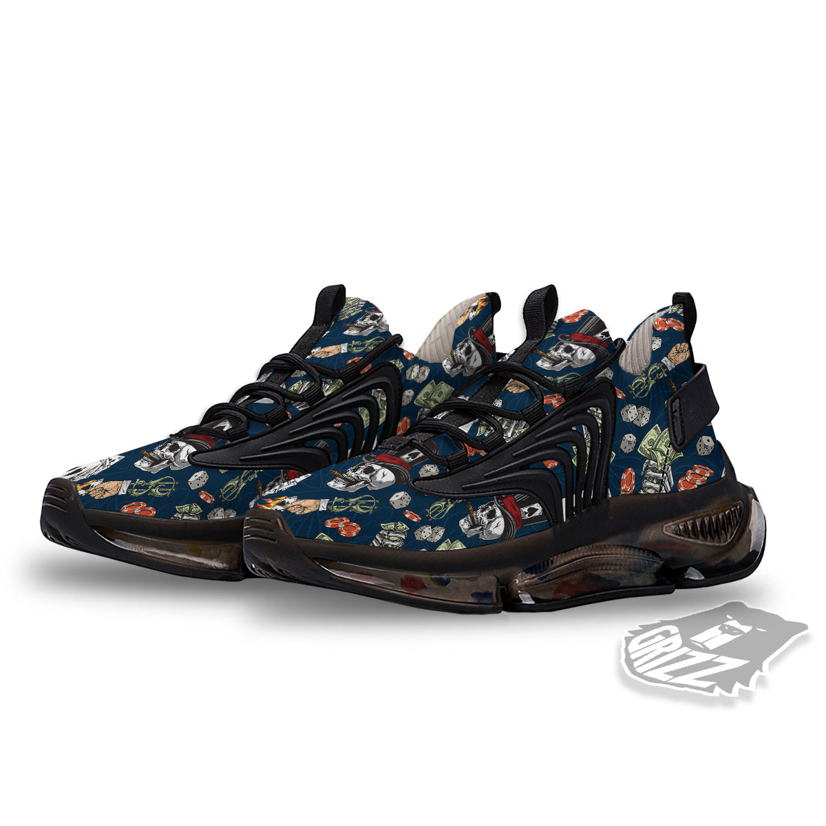 Skull Vintage Print Pattern Black Gym Shoes-grizzshop