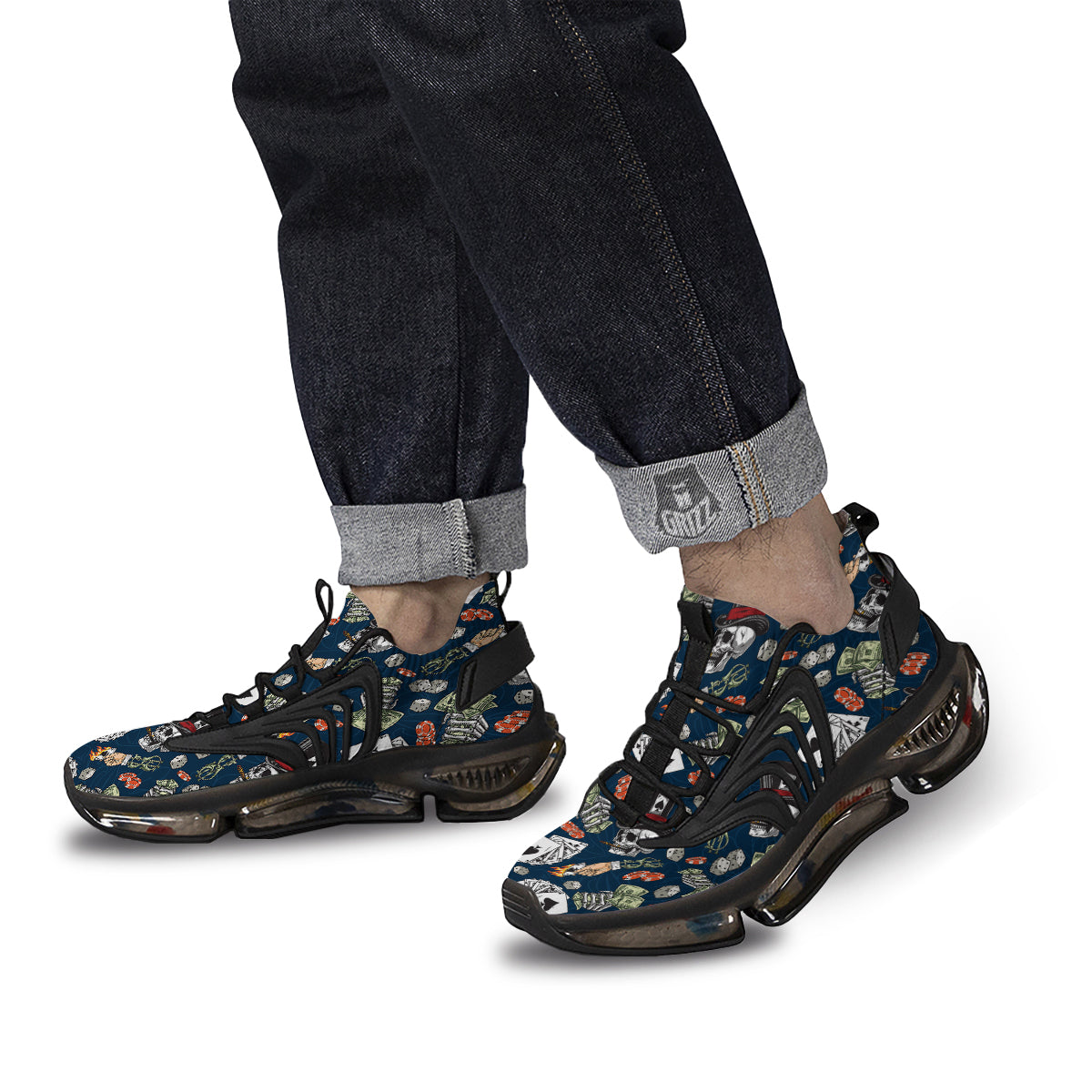 Skull Vintage Print Pattern Black Gym Shoes-grizzshop
