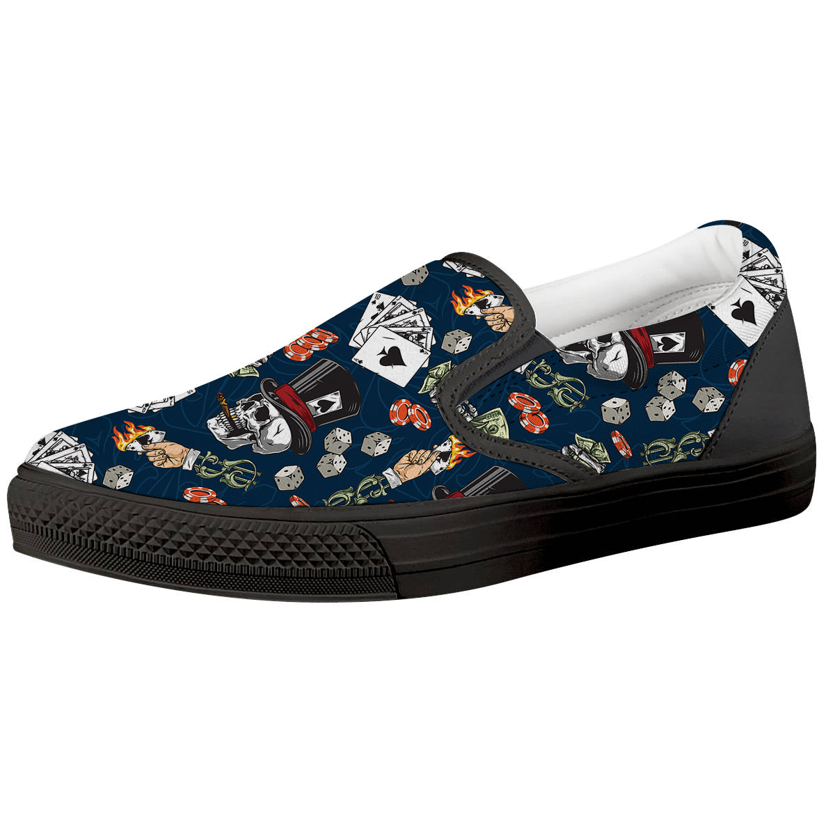 Skull Vintage Print Pattern Black Slip On Shoes-grizzshop