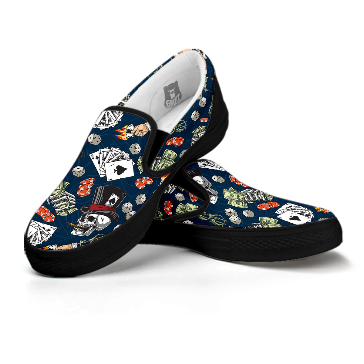 Skull Vintage Print Pattern Black Slip On Shoes-grizzshop