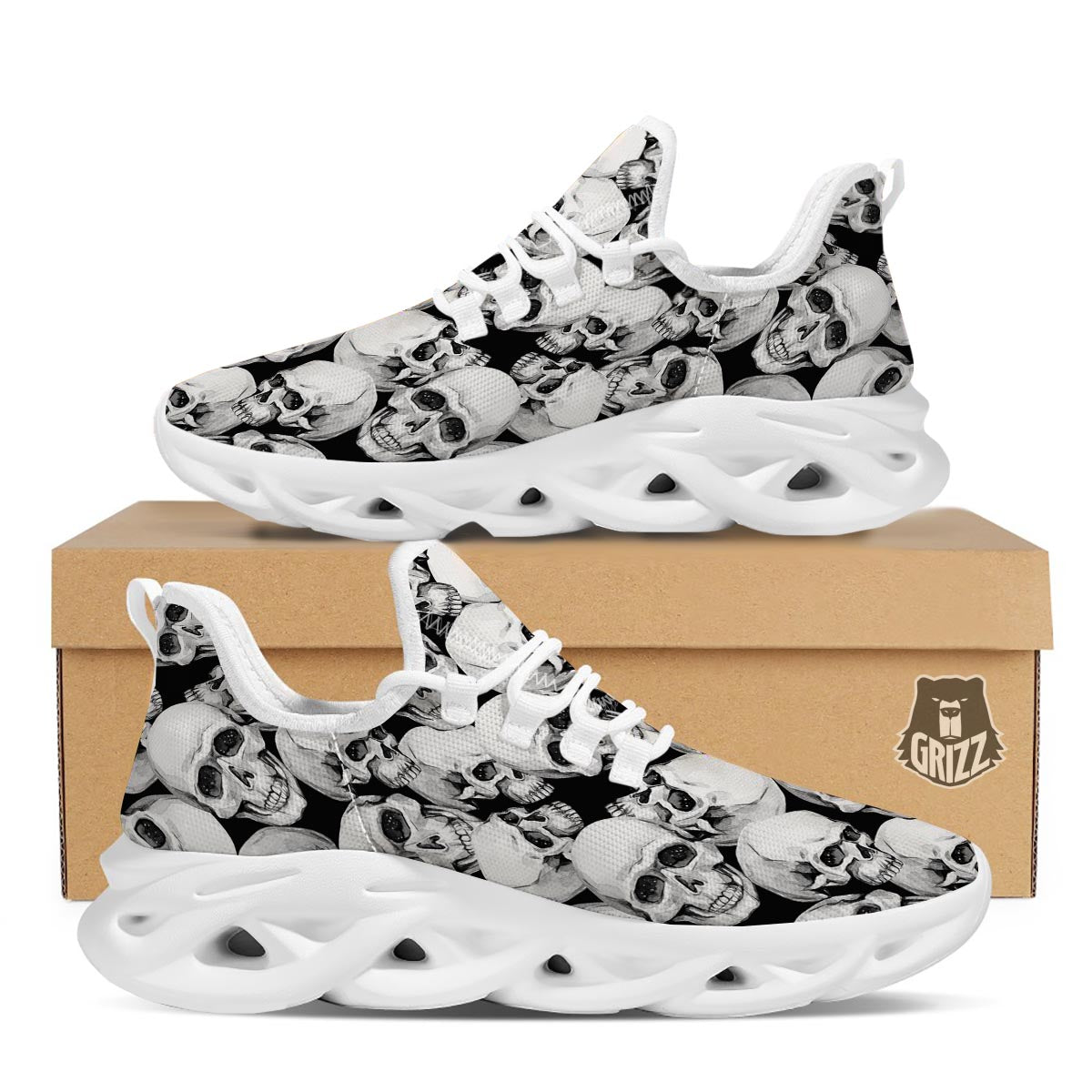 Skull White Running Shoes-grizzshop