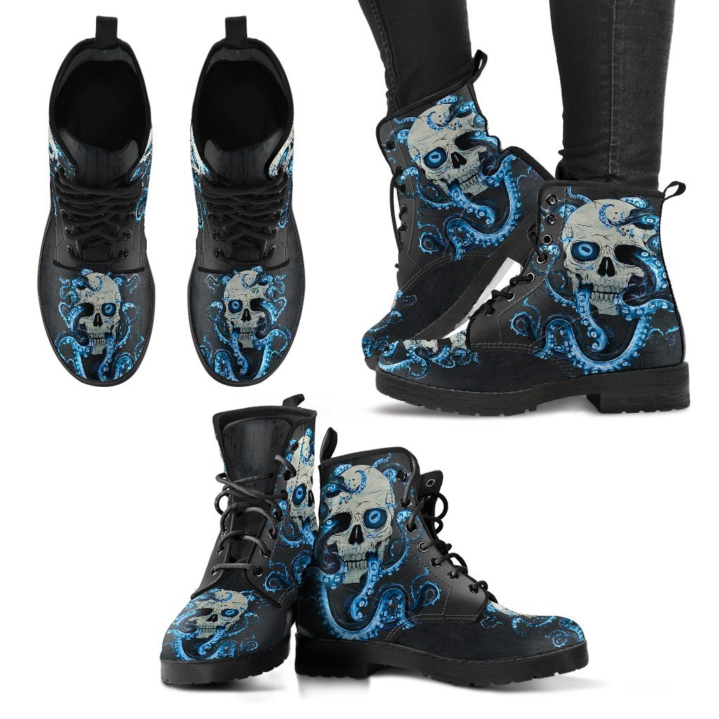 Skull With Octopus Tentacles Women's Handcrafted Premium Boots V2-grizzshop