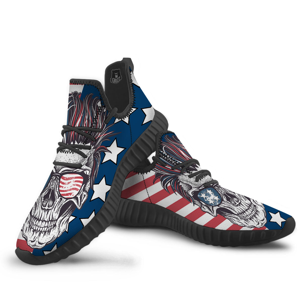 Skull With Sunglasses American Print Black Walking Shoes-grizzshop