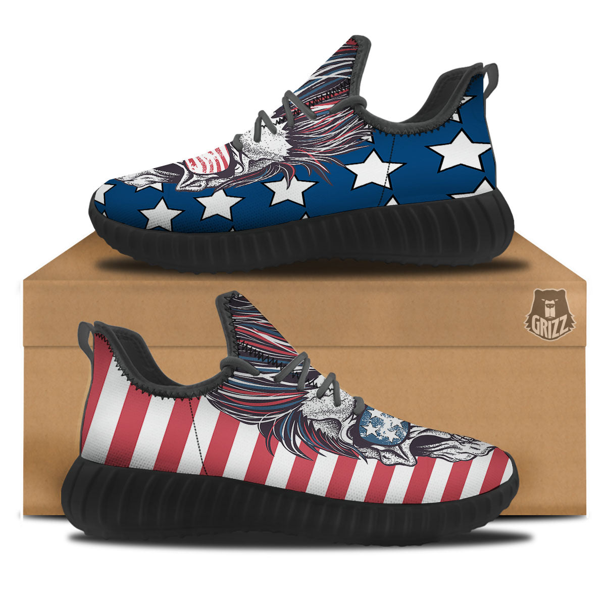 Skull With Sunglasses American Print Black Walking Shoes-grizzshop