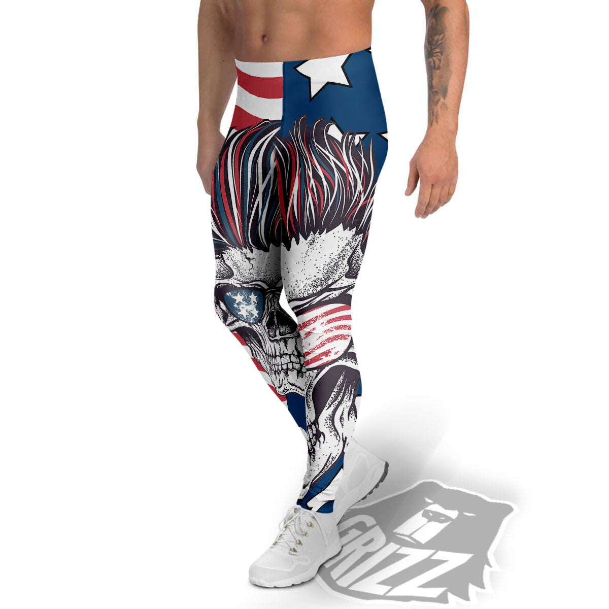 Skull With Sunglasses American Print Men's Leggings-grizzshop