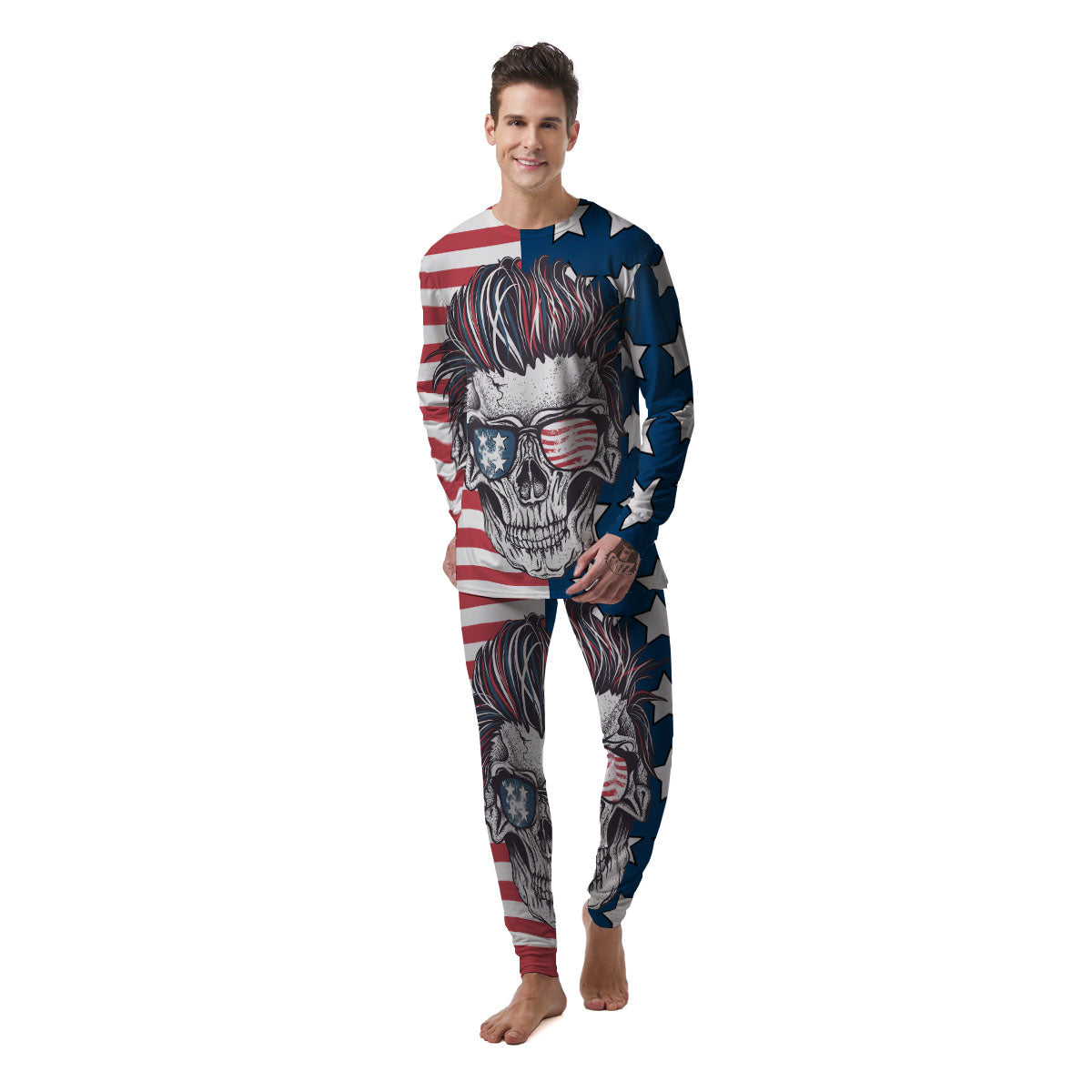 Skull With Sunglasses American Print Men's Pajamas-grizzshop