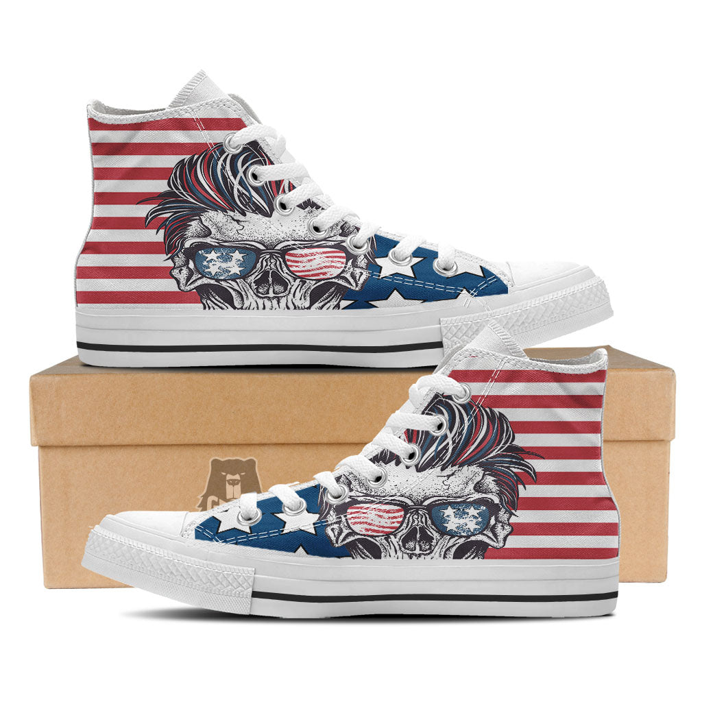 Skull With Sunglasses American Print White High Top Shoes-grizzshop