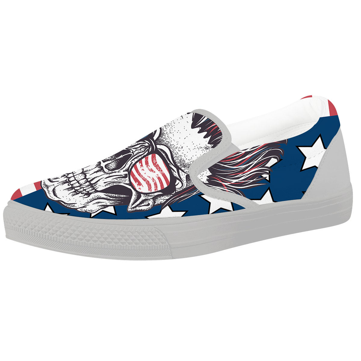 Skull With Sunglasses American Print White Slip On Shoes-grizzshop