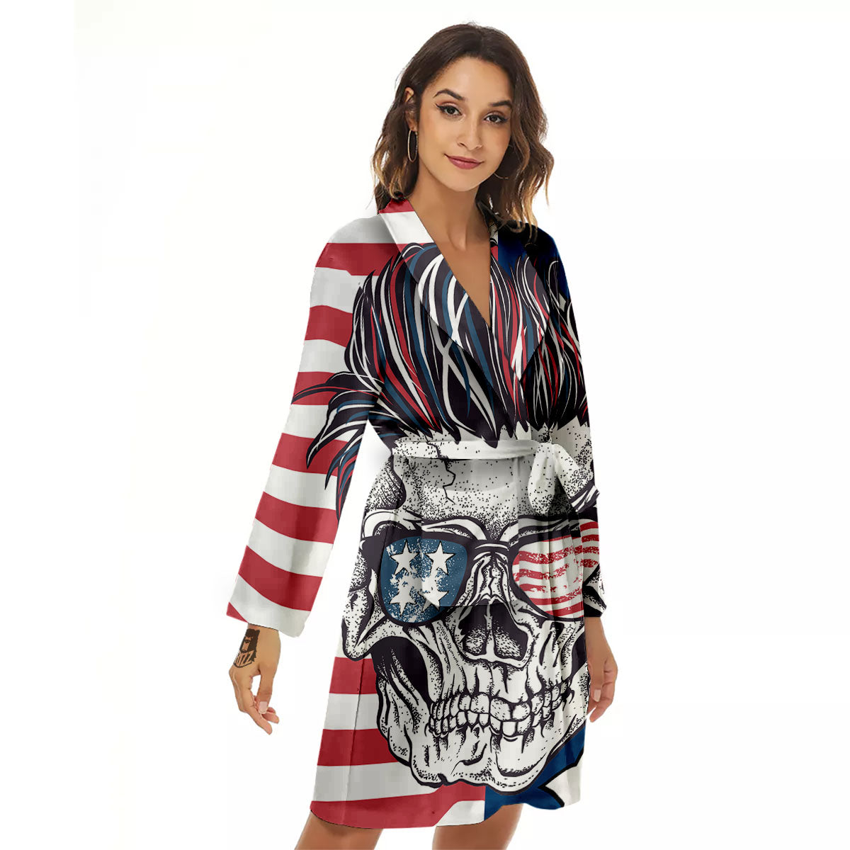 Skull With Sunglasses American Print Women's Robe-grizzshop