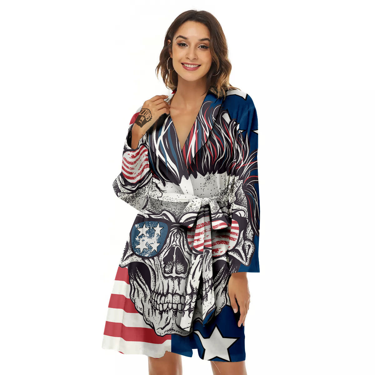 Skull With Sunglasses American Print Women's Robe-grizzshop
