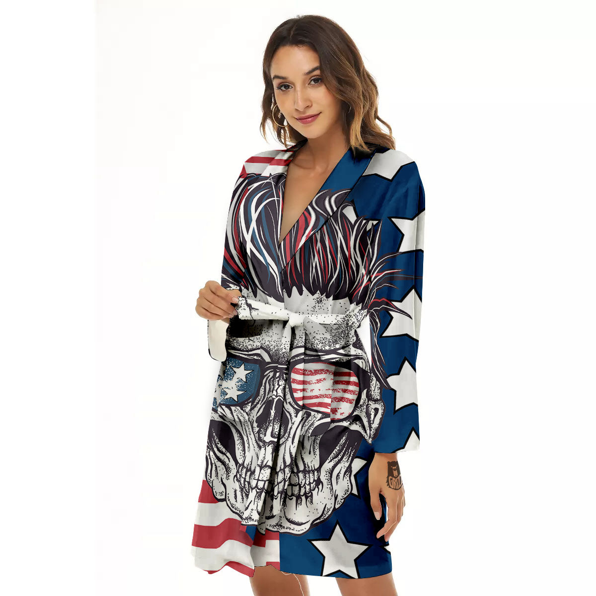Skull With Sunglasses American Print Women's Robe-grizzshop