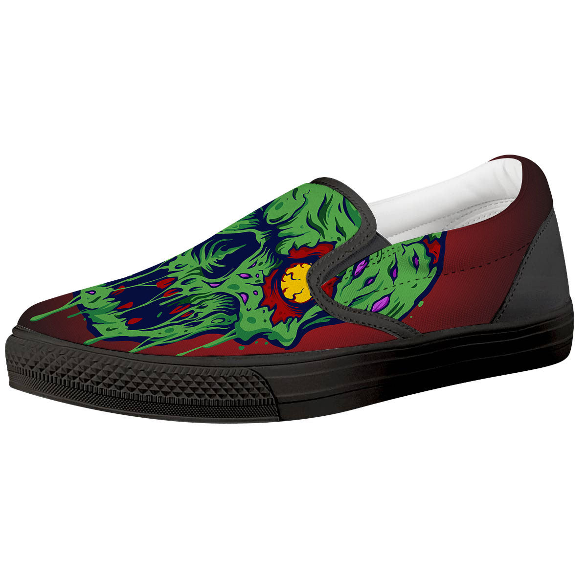 Skull Zombie Scary Horror Print Black Slip On Shoes-grizzshop