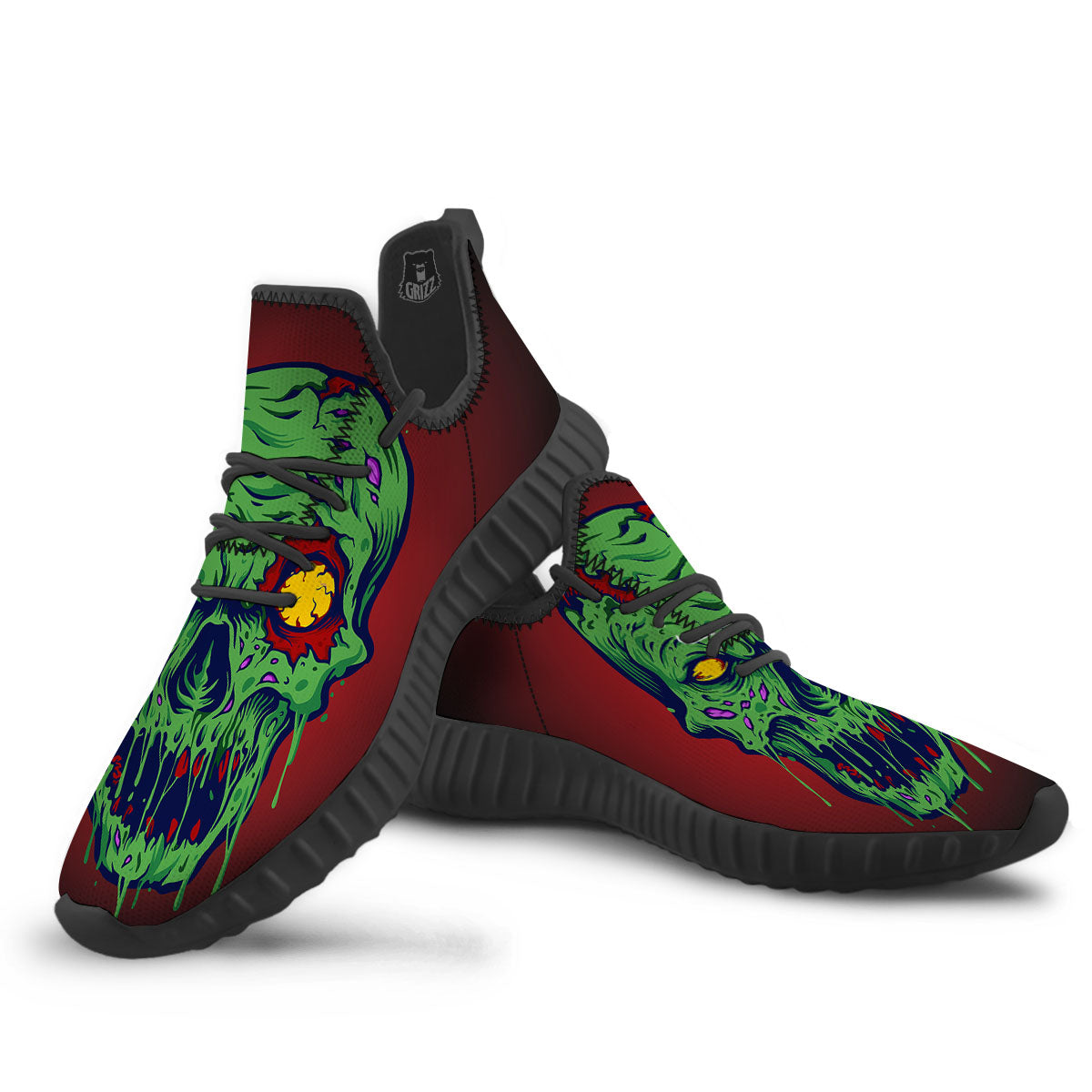 Skull Zombie Scary Horror Print Black Walking Shoes-grizzshop