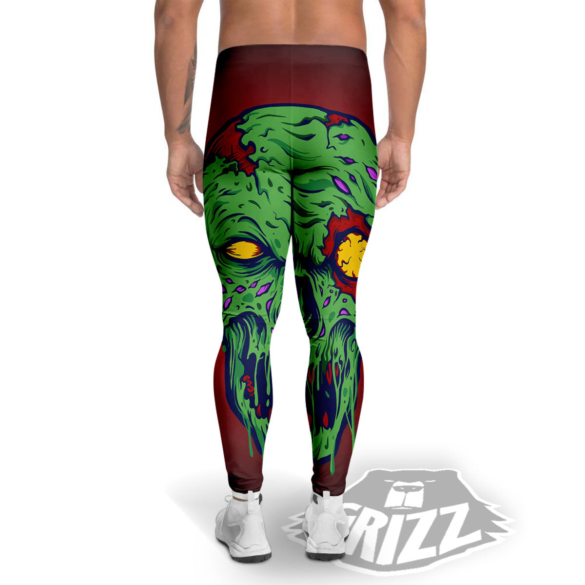Skull Zombie Scary Horror Print Men's Leggings-grizzshop