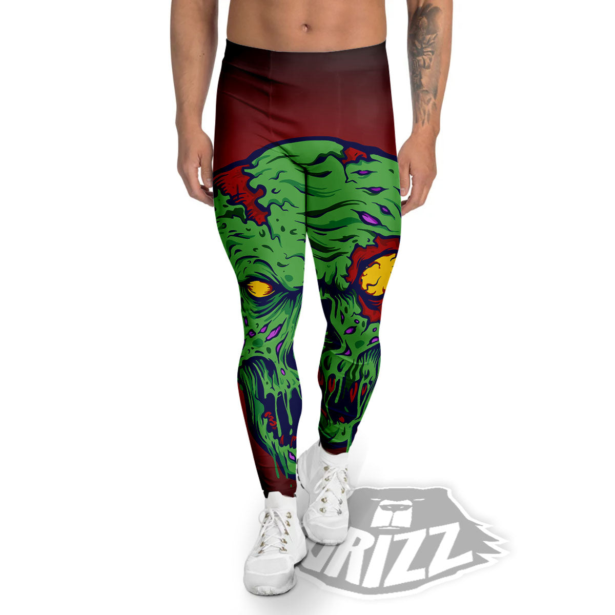 Skull Zombie Scary Horror Print Men's Leggings-grizzshop