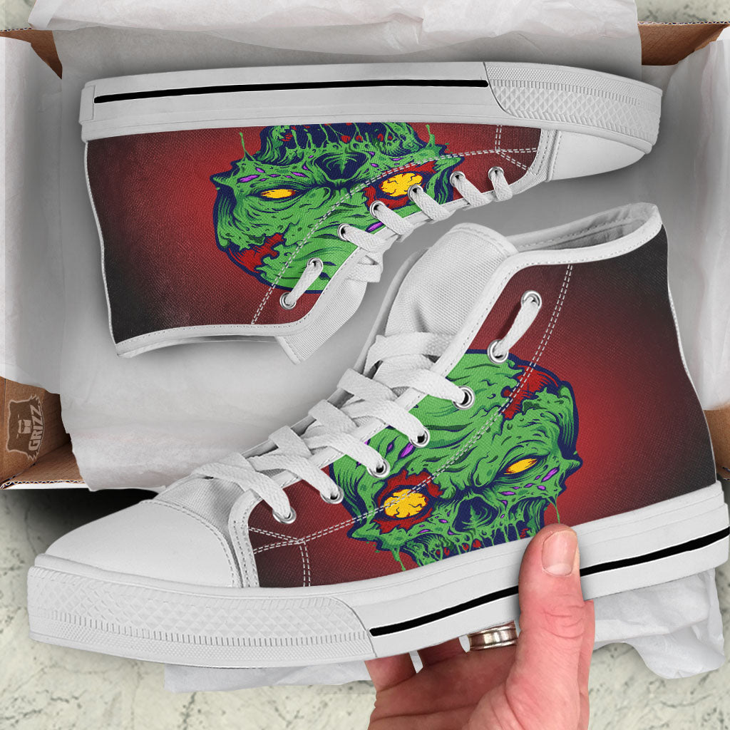 Skull Zombie Scary Horror Print White High Top Shoes-grizzshop