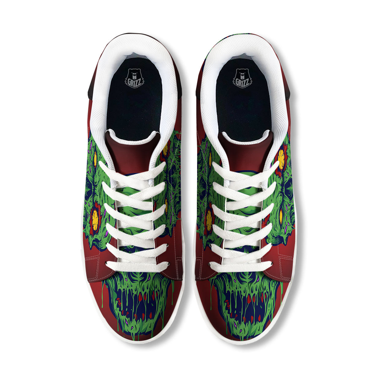 Skull Zombie Scary Horror Print White Low Top Sneakers-grizzshop