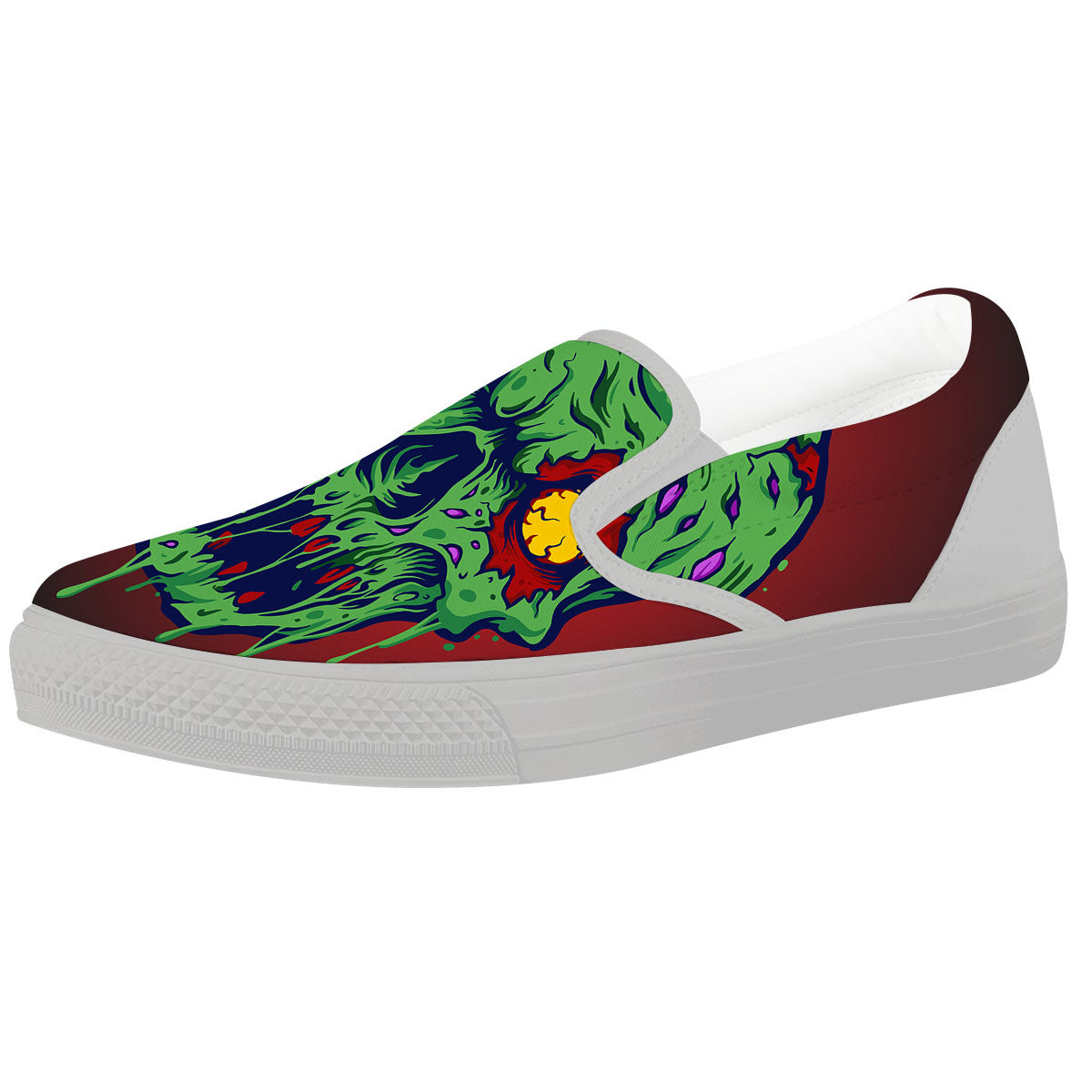 Skull Zombie Scary Horror Print White Slip On Shoes-grizzshop