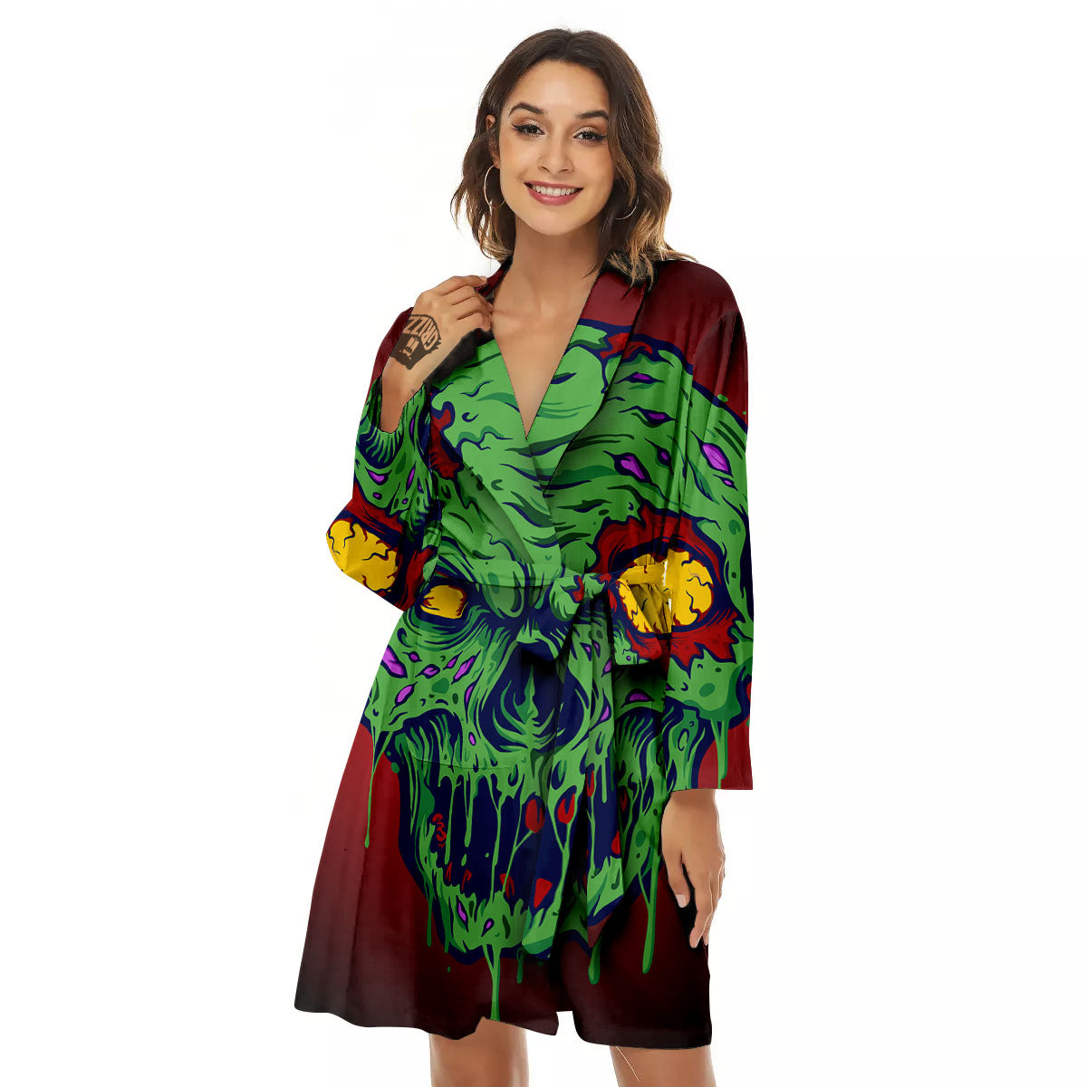 Skull Zombie Scary Horror Print Women's Robe-grizzshop