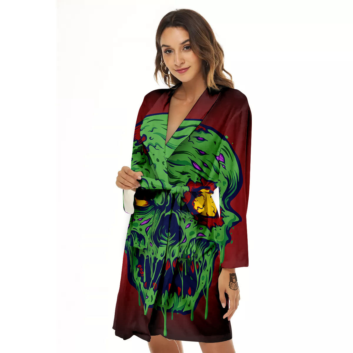 Skull Zombie Scary Horror Print Women's Robe-grizzshop