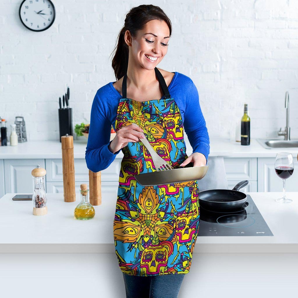 Skull Trippy Psychedelic Women's Apron-grizzshop