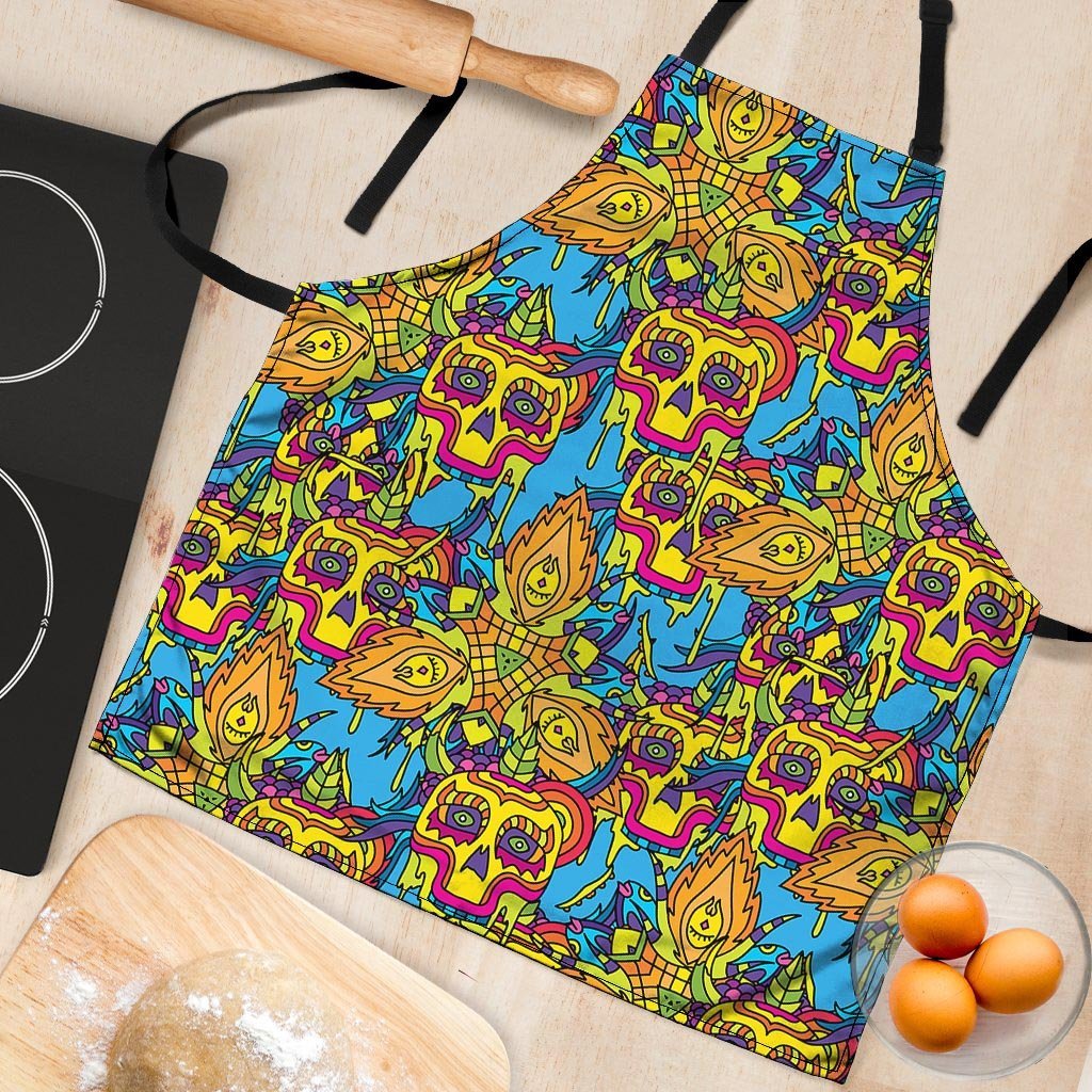 Skull Trippy Psychedelic Women's Apron-grizzshop