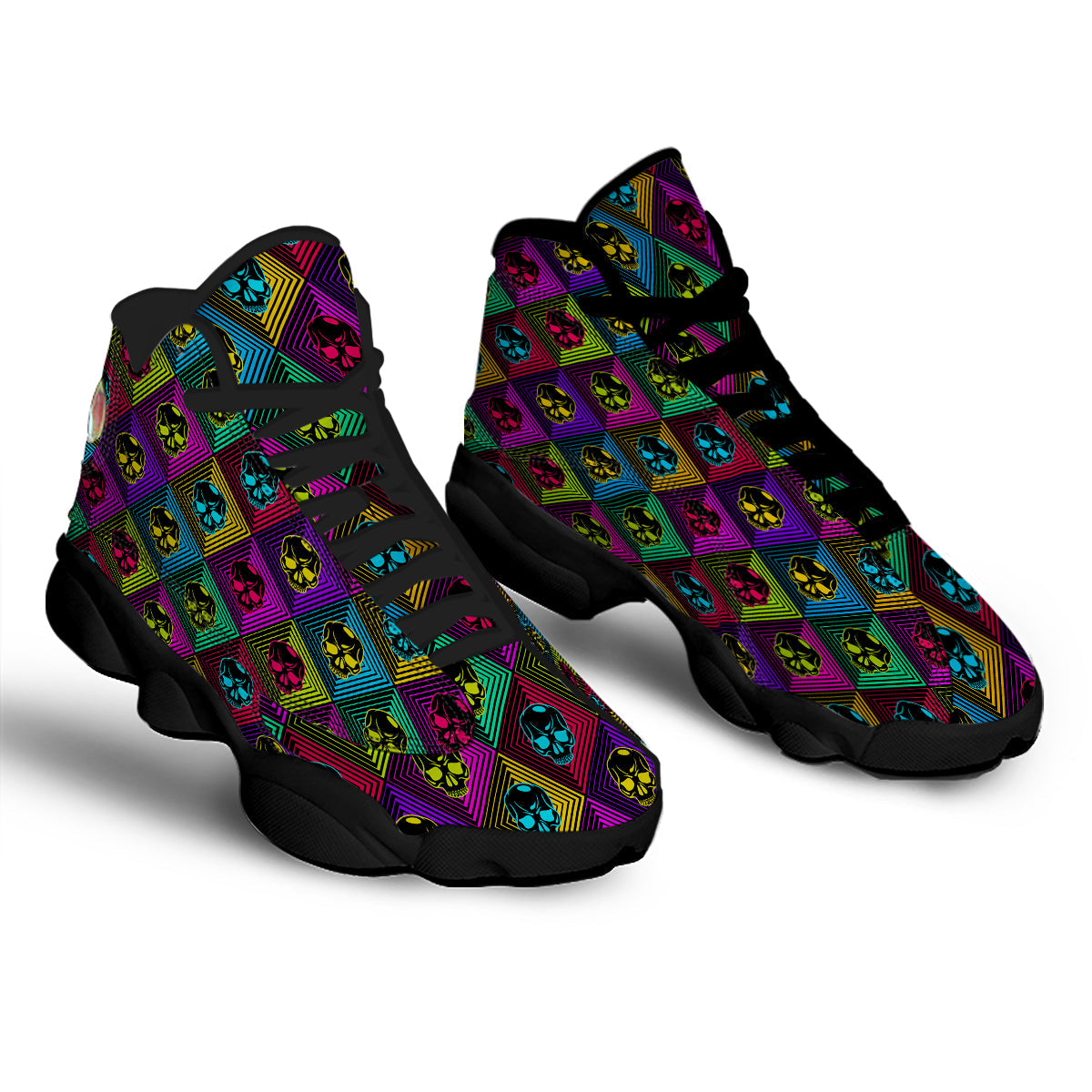 Skulls Hard Rock Colorful Print Pattern Black Basketball Shoes-grizzshop