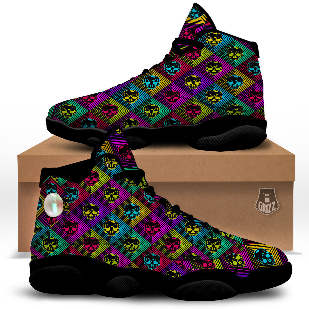 Skulls Hard Rock Colorful Print Pattern Black Basketball Shoes-grizzshop