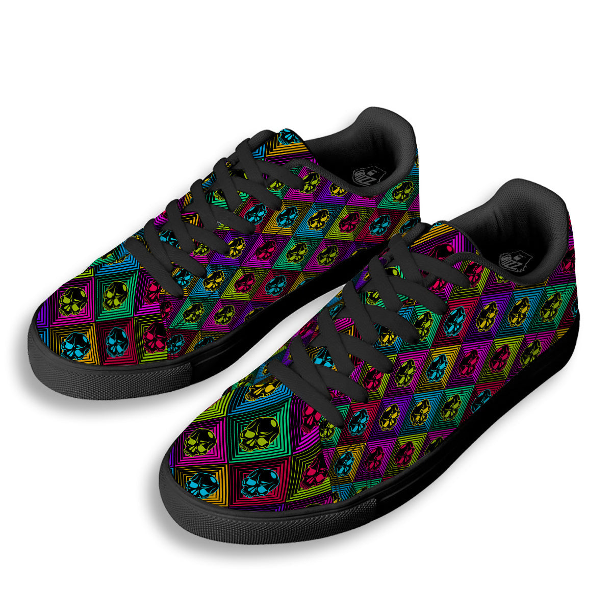 Skulls Hard Rock Colorful Print Pattern Black Low Top Sneakers-grizzshop