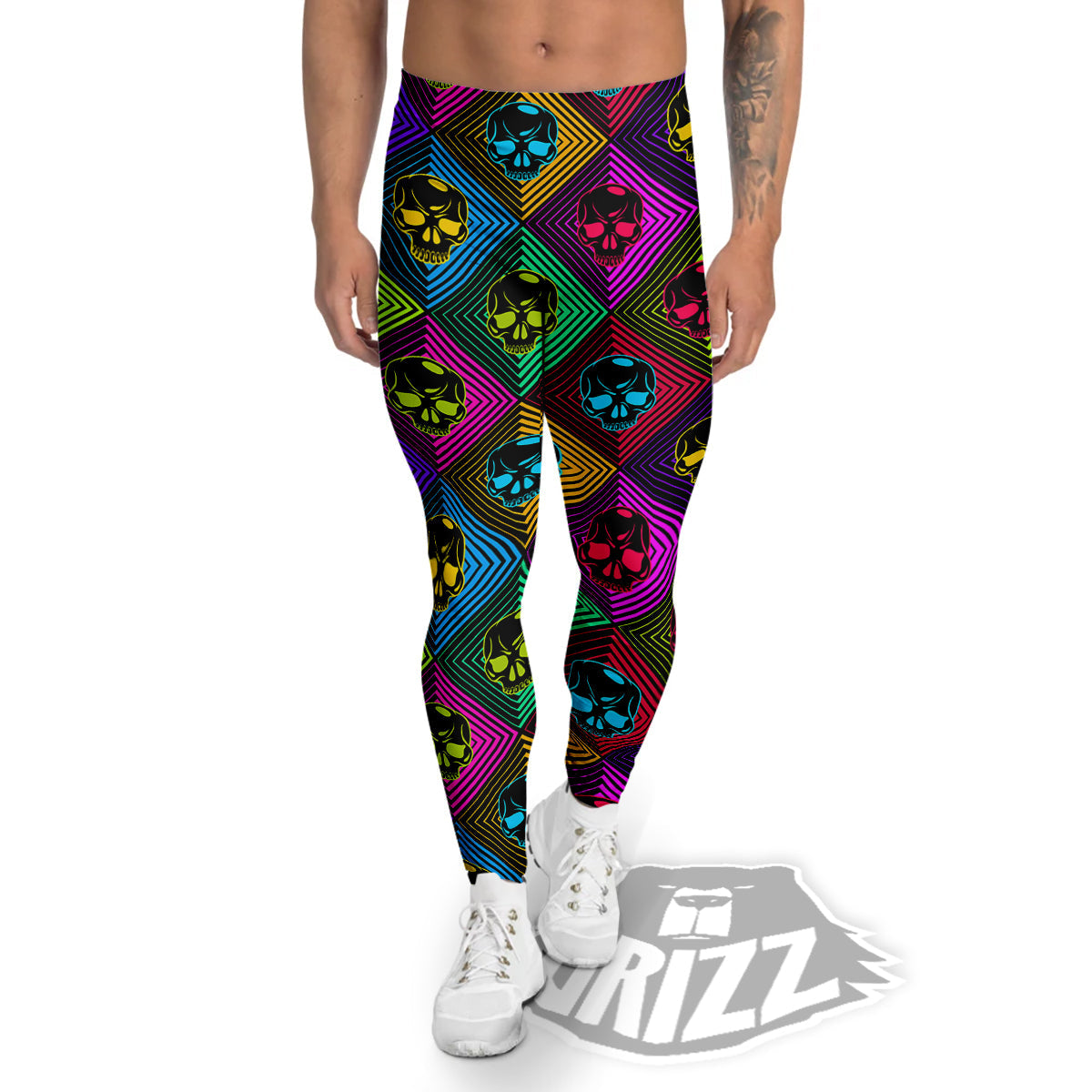 Skulls Hard Rock Colorful Print Pattern Men's Leggings-grizzshop