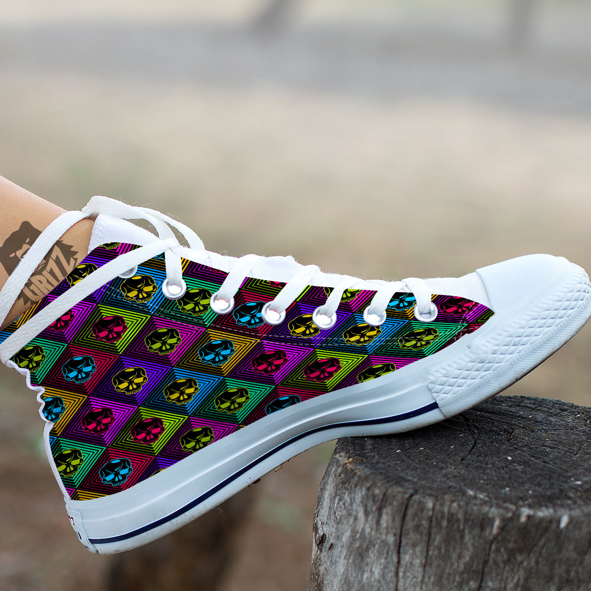 Skulls Hard Rock Colorful Print Pattern White High Top Shoes-grizzshop