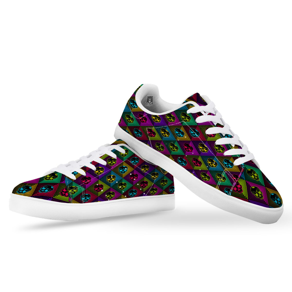 Skulls Hard Rock Colorful Print Pattern White Low Top Sneakers-grizzshop