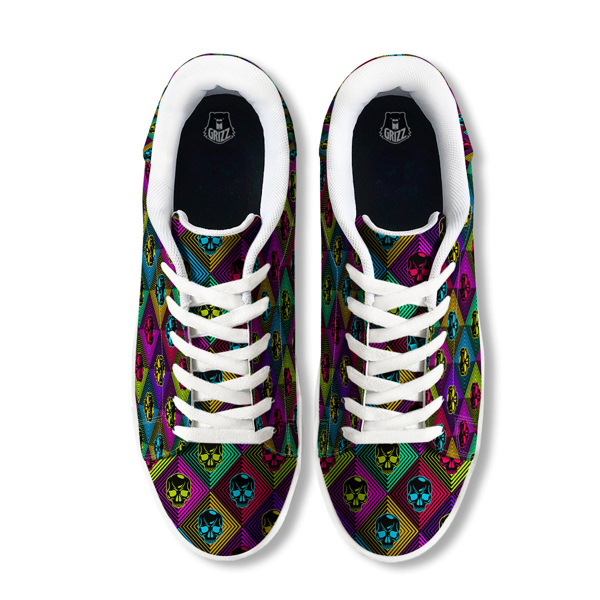 Skulls Hard Rock Colorful Print Pattern White Low Top Sneakers-grizzshop