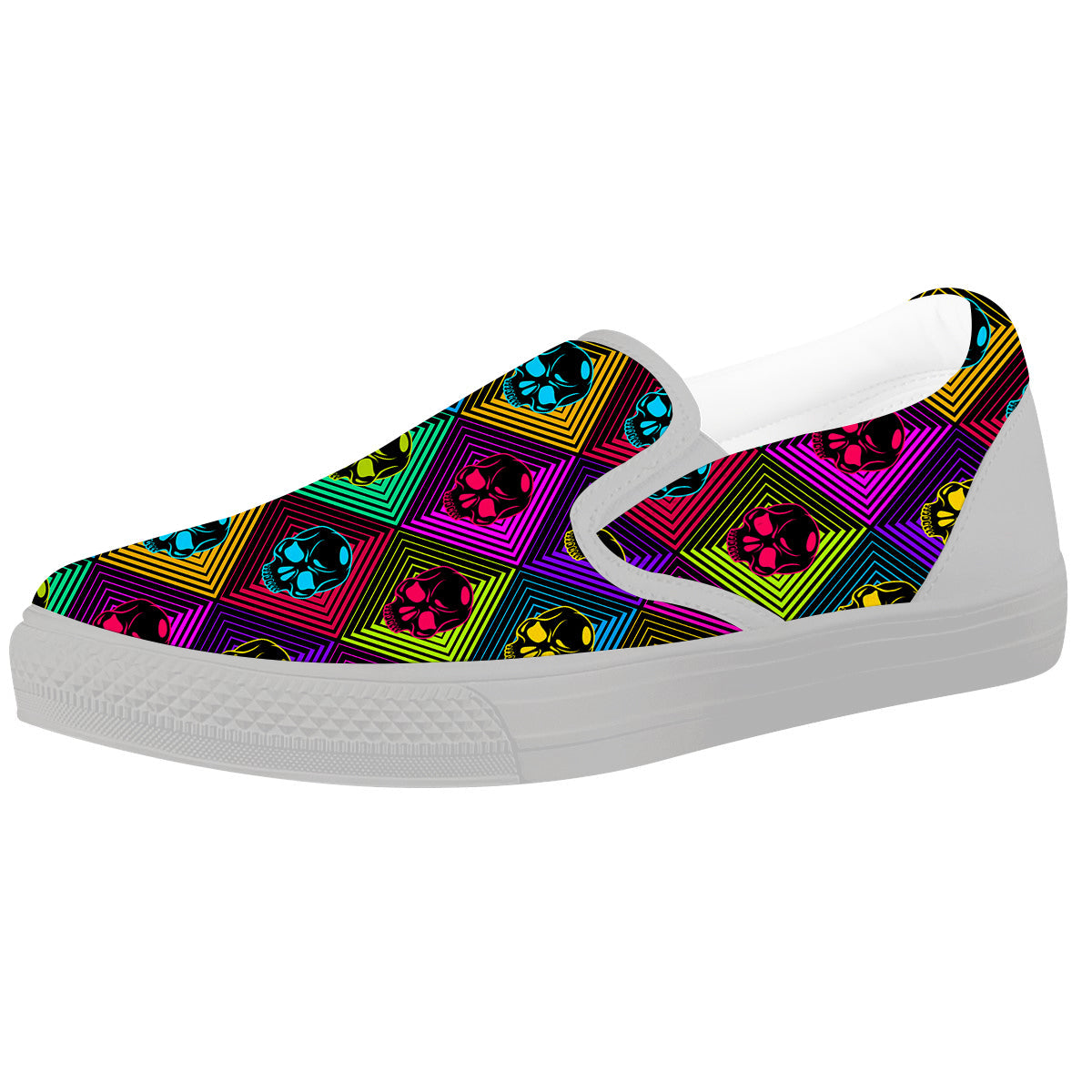 Skulls Hard Rock Colorful Print Pattern White Slip On Shoes-grizzshop