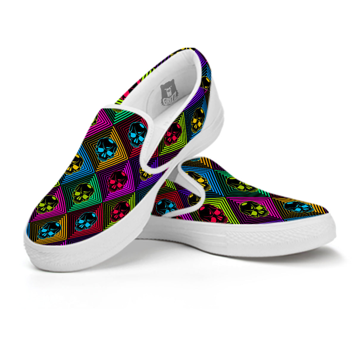 Skulls Hard Rock Colorful Print Pattern White Slip On Shoes-grizzshop