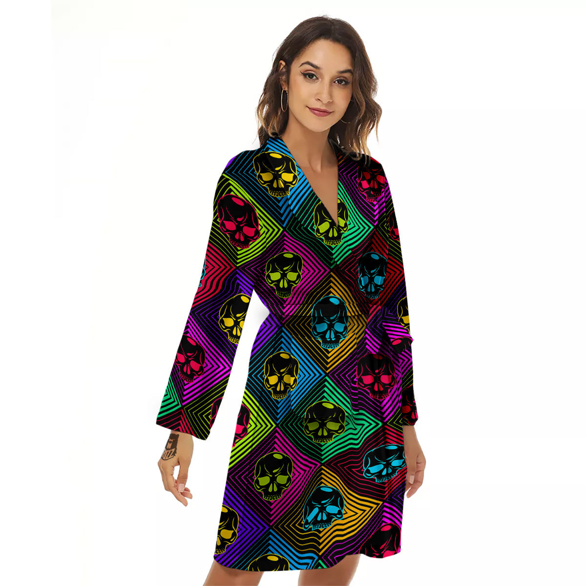 Skulls Hard Rock Colorful Print Pattern Women's Robe-grizzshop
